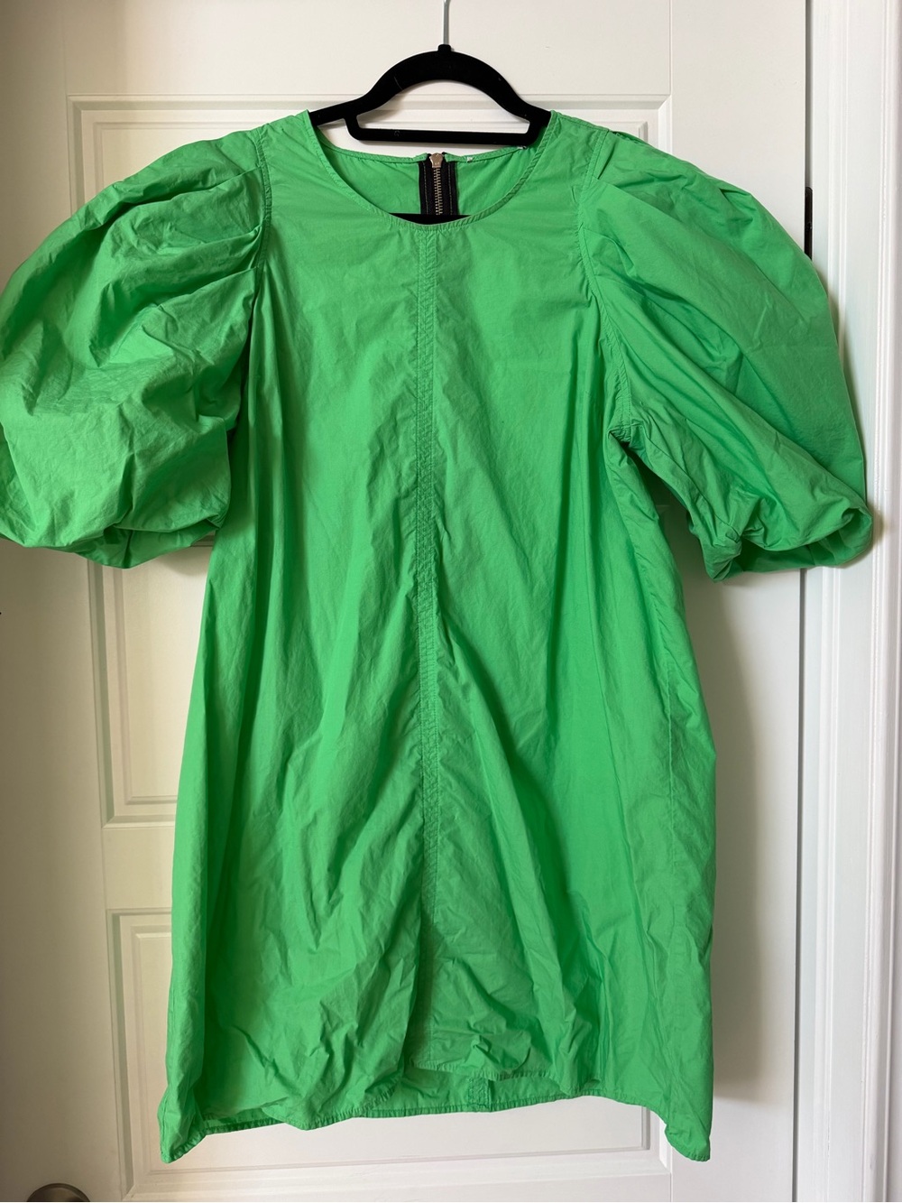 Bright Green Puff-Sleeve Mini Dress